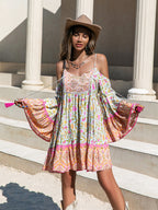 Women's Printed Off-Shoulder Tassel Vacation Dress