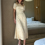French High Grade Printed Elegant Dress for round Neck Short
