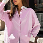 Women's Contrast Striped Button-Up Shirt