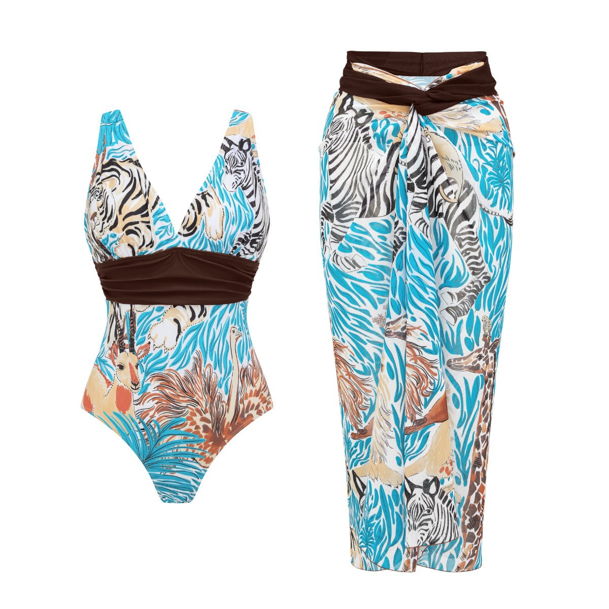 V neck Wrap Skirt Set