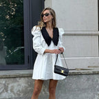 Black White Contrast Doll Collar Short Dress