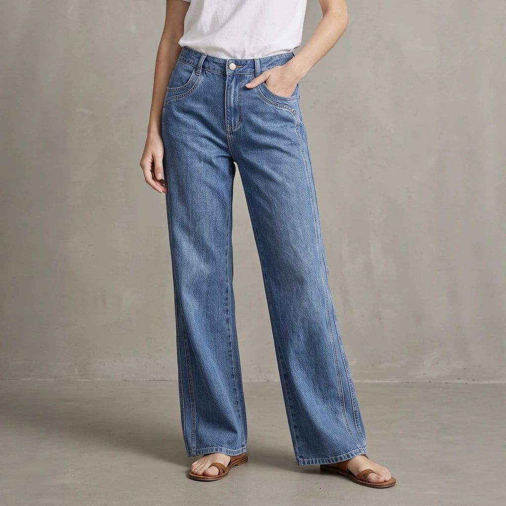Simple All Match Three Color Slimming Loose Straight Washed Women Denim Pants