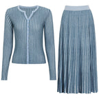 Autumn Trending Knitted Women Jacket Skirt Two Piece Sets