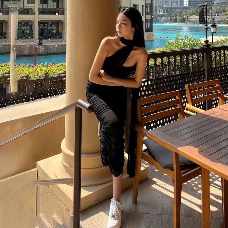 Strapless Ruched Split Bodycon Maxi Dress