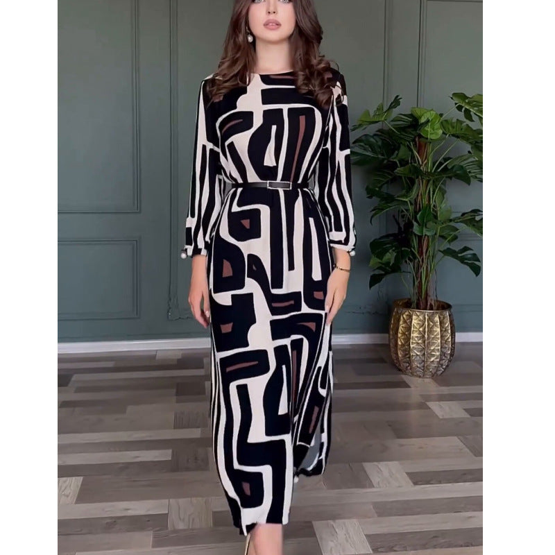 Women's Spring Summer High Sense Geometric Abstract Pattern Printing Elegant Graceful Women Dress