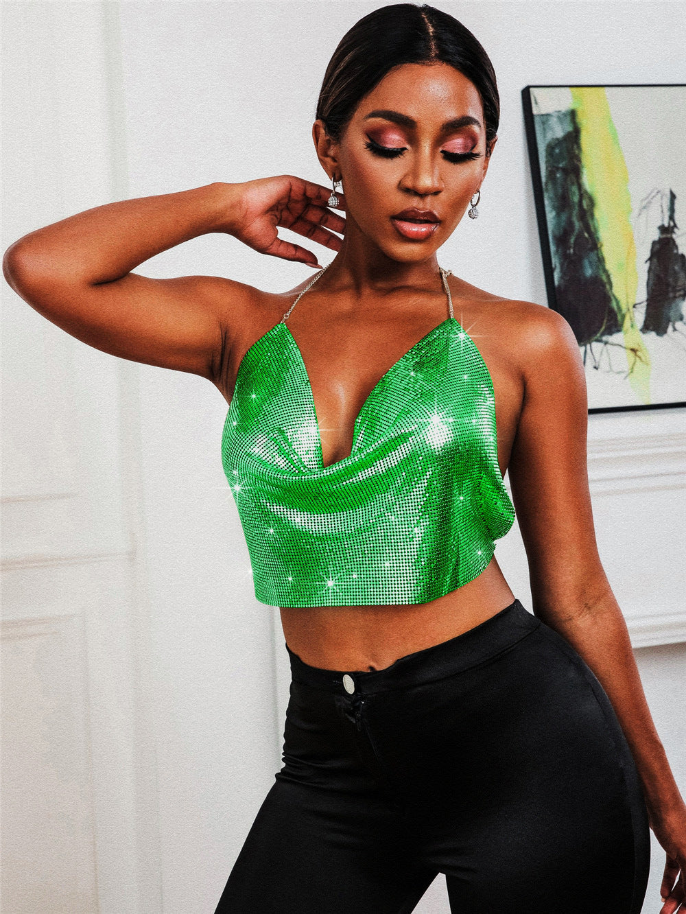 Women's Sequin Backless Halter Camisole Top