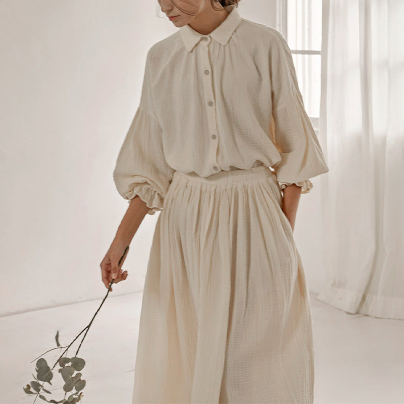 Women's Cotton Top and Skirt Two-Piece Set