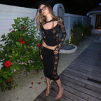Women's Lace Top and Low-Waist Skirt Set