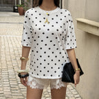 Casual All Match round Neck Polka Dot Top Women Clothing