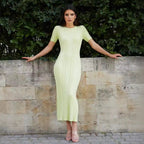 Crew-Neck Short-Sleeve Knit Bodycon Maxi Dress