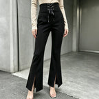 Women's Women Trousers Elegant Commuting Personality All Match Waist Head Strap Adjustable Split Flared Pants