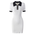 Collared Short-Sleeve Knit Sweater Mini Dress
