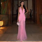 Women's Mesh Halter Pleated Dress