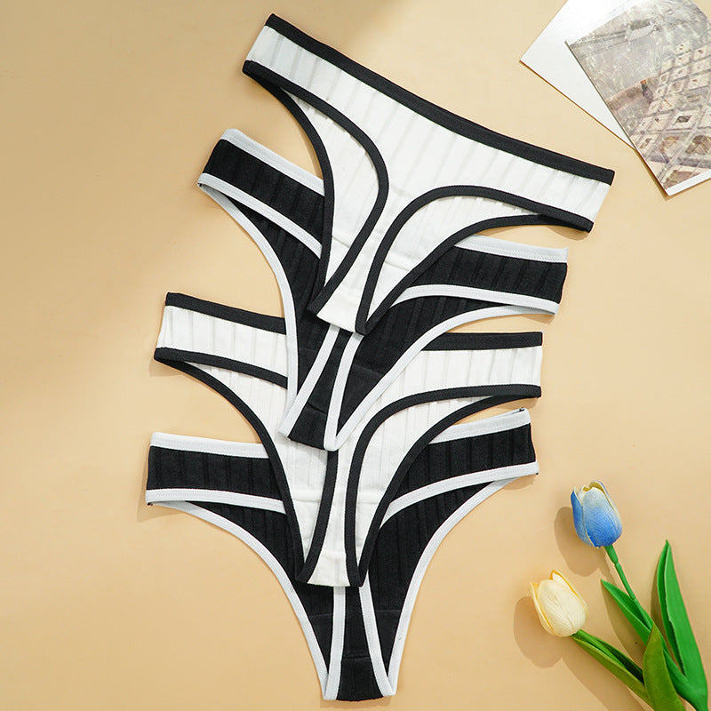 Women's Black And White T-Back Thong Briefs