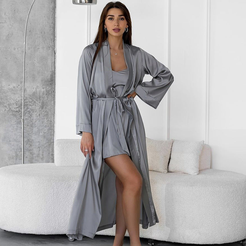 Loose Casual Nightgown Nightdress Two Piece Set Autumn Simple Comfortable High End Home Wear