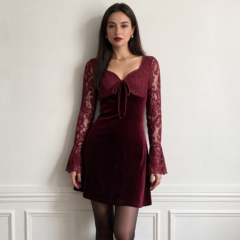 Women's Velvet Lace Mini Dress
