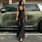 Women's Winter Sexy Lace Deep V Plunge Strap Slim Fit Backless Dress