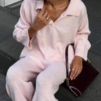 Autumn Winter Solid Color Flip Collar Sweater Women Loose