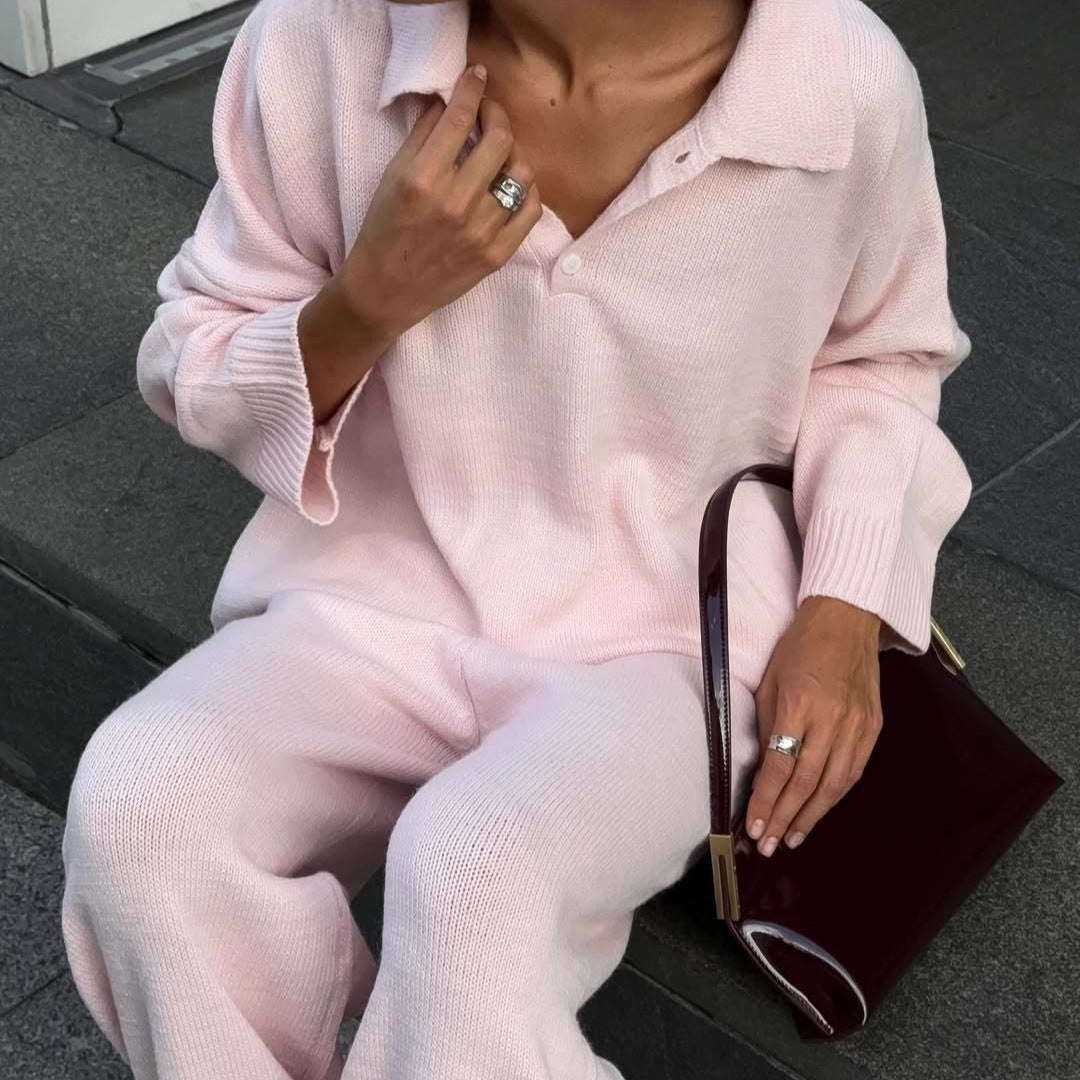 Autumn Winter Solid Color Flip Collar Sweater Women Loose