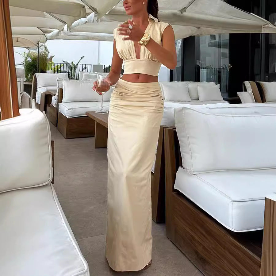 Women's Sleeveless Skirt Two Piece Holiday Party Skirt Set For Two-P
