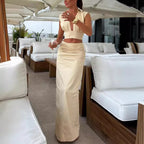 Women's Sleeveless Skirt Two Piece Holiday Party Skirt Set For Two-P
