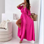 Women's Cutout V-Neck Half Sleeve A-Line Maxi Dress