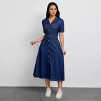 Women's Cinched-Waist Denim Maxi Dress