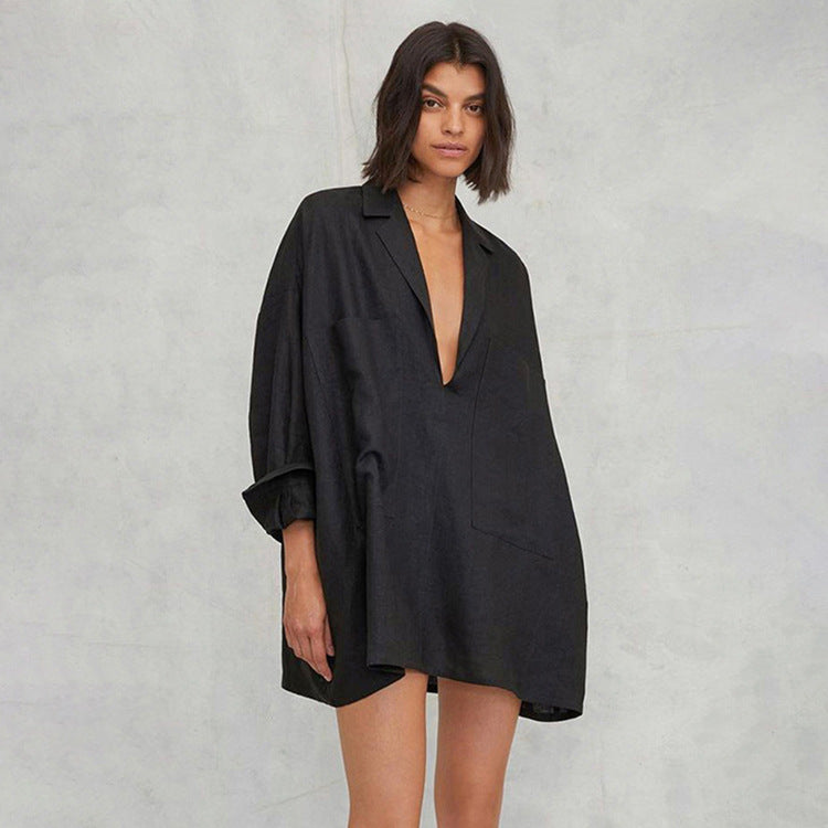Long Sleeved Pocket Shirt Dress Arrival Collared