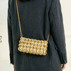 Women's Gold Chain Woven Crossbody Bag