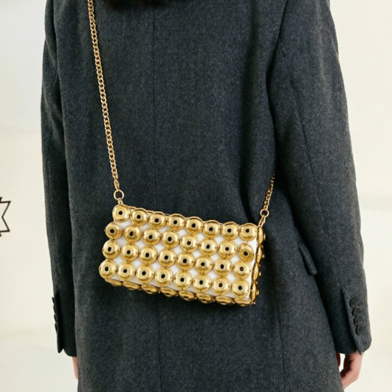 Women's Gold Chain Woven Crossbody Bag