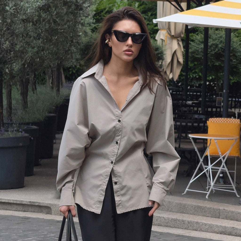 Women's Casual Women Wear Solid Color Office Wind Breasted Loose Tied Sense Of Design Shirt