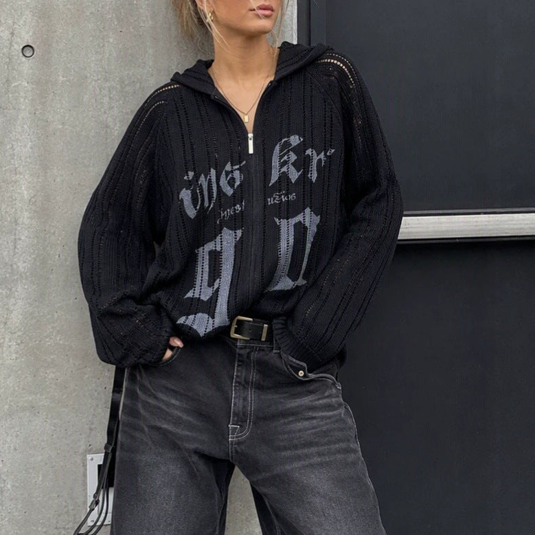 Women's Graphic Knit Zip-Up Cardigan