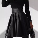 Leather Autumn Winter High Waist Big Swing Skirt