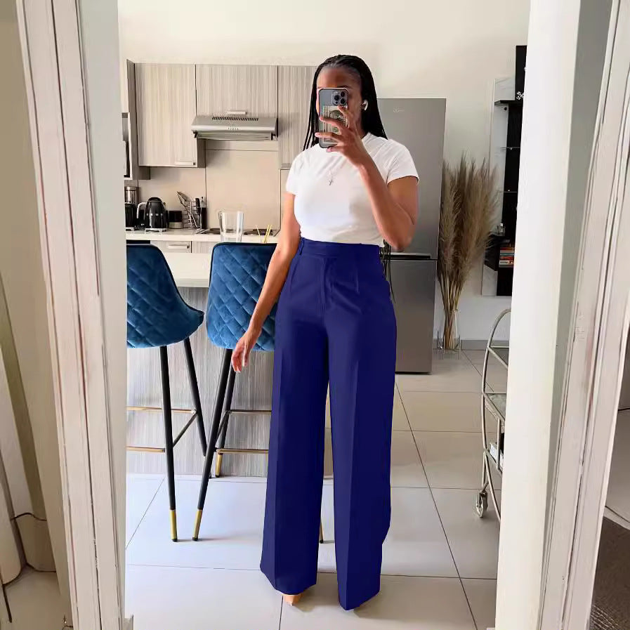 High Waist Straight Wide Leg Trousers,