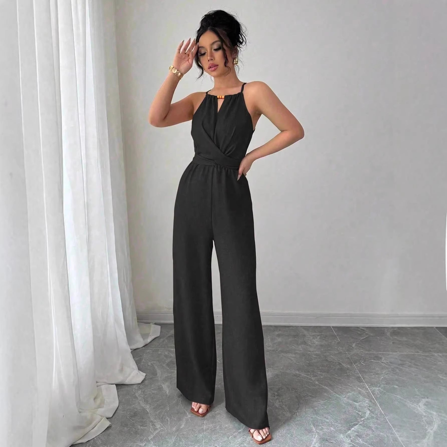 Halter Jumpsuit Waist Tight Drape Office Jumpsuit