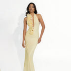 Women's Summer Elegant Halter Deep V Plunge Dress Sexy Backless Sheath Dress