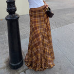 Women's Retro Low Waist Slimming Patchwork Plaid A Line Street Design Casual Skirt