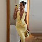 Women's Deep-V Backless Halter Slit Dress
