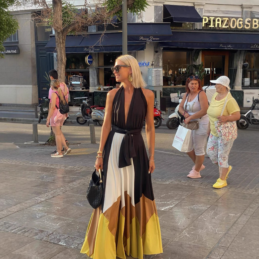Lace-Up Backless A-Line Dress
