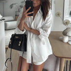 Office Striped Shirt Simple Collared Long Sleeve Cardigan Shirt French Top