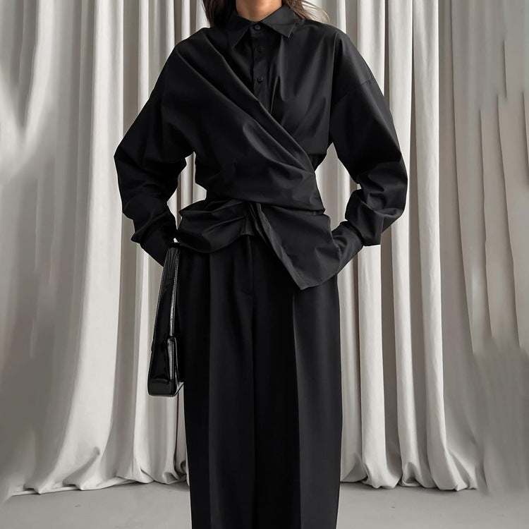 Abdomen Control Black Shirt Polo Collar Long