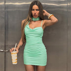 Ruched Asymmetric Sleeveless Bodycon Mini Dress