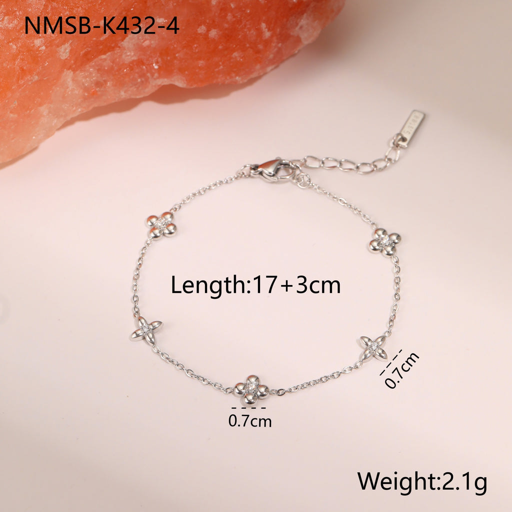 Steel Four-Leaf Clover Bracelet