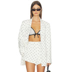 Women Clothing Coat Suit Elegant White Polka Dot Collared Waist Tight Slimming Suit