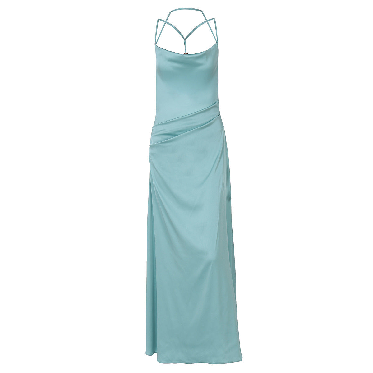 Women's Spring Summer Sexy Backless Evening Dress Solid Color Swing Collar Dress