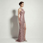 Women's Sequin Halter High-Slit Evening Dress