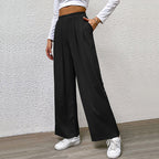 Solid Color Rib Fabric Wide Leg Pants