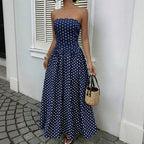 Women's Summer Date Elegant Retro Tube Top Maxi Dress Sleeveless Polka Dot