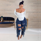 Pants Casual Large Ripped Tassel Denim Skirt