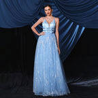 Women's Strap Elegant V Neck Long Mesh Cocktail Large Swing Dress